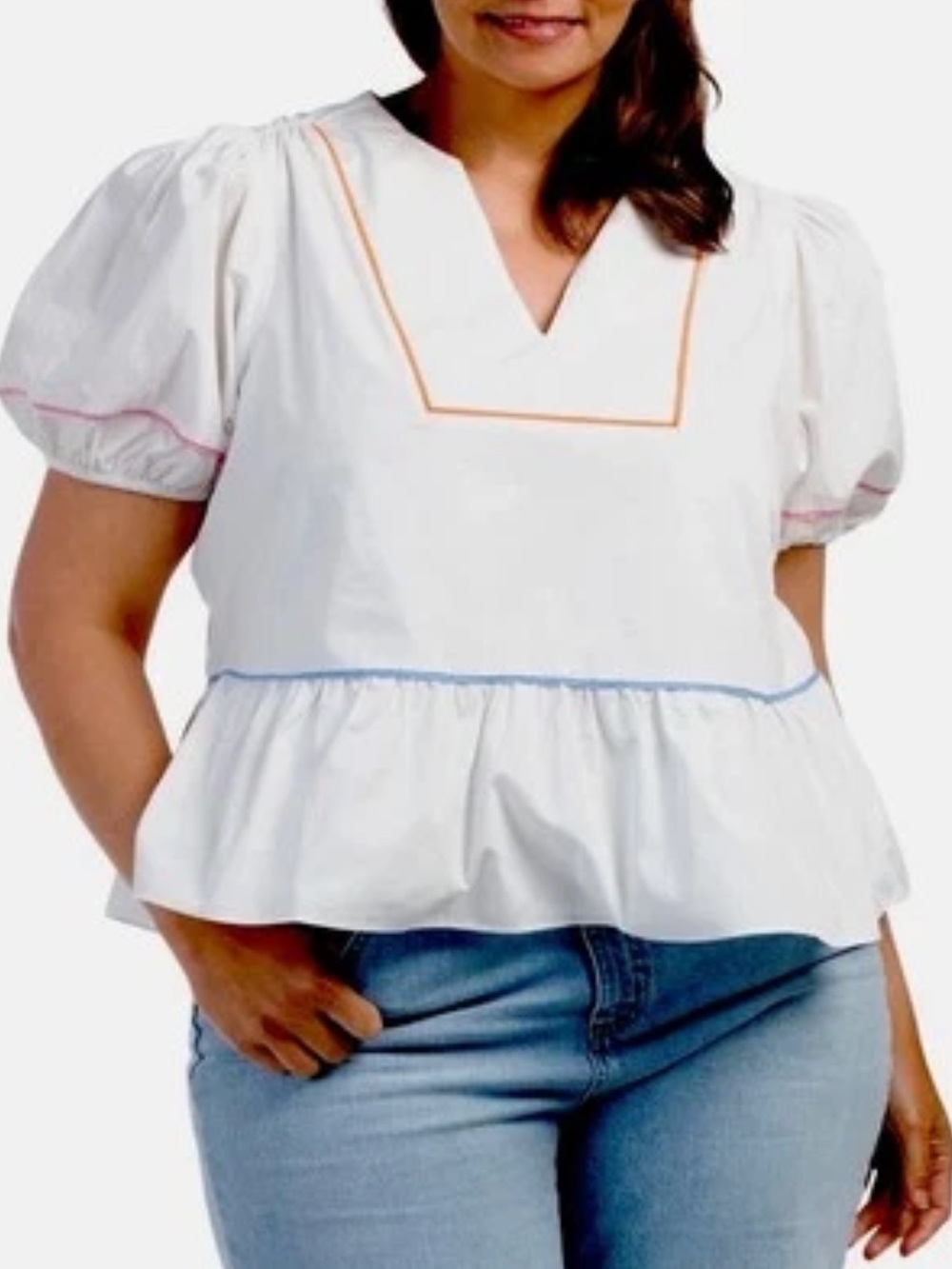 English Factory NWOT Piping Detail Peplum Puff Sleeve Blouse 3X Plus